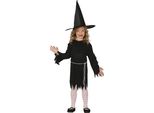 Costume Da Strega Halloween Per Bambini Incantevole Tunica Nera Con Cappello In Pizzo E Cintura Mistica, Taglia: 98/104 Colore: Nero
