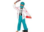 Dottore Zombie Halloween Bambini Costume Dottore Horror Spaventoso Vestito Chirurgo Casa Infestata Camice Medico, Taglia: 110/116 Colore: Blu