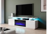 Mobile Porta Tv Con Camino E Illuminazione Led Salta - Bianco / Bianco Lucido / Nero