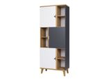 Scansia Alta Con Scaffali Vista 2 – Rovere Dorato / Bianco / Grafite