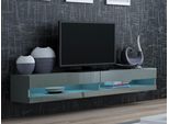 Tavolino Per Tv Con Illuminazione A Led Bianca 180 Cm Ashton 1 - Grigio / Grigio Lucido