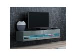 Tavolino Per Tv Con Illuminazione A Led Bianca 140 Cm Ashton 1 - Grigio / Grigio Lucido