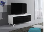 Tavolino Per Tv Su Gambe Con Illuminazione A Led Ferns 11 - Bianco / Nero Lucido, Sinistro
