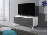 Tavolino Per Tv Su Gambe Con Illuminazione A Led Ferns 11 - Bianco / Grigio Lucido, Destro