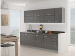 Cucina 260/260 Cm Rong 4 - Grigio/Grigio Lucido + Lavello E Credenza Gratis
