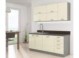 Cucina Prefabbricata 180/180 Cm Shan 3 - Grigio / Crema Lucido + Illuminazione Led Gratuita