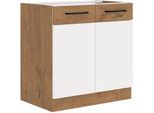Mobile Sottolavello Cucina 80 Cm Zhilan - Rovere Lancelot / Bianco Lucido + Lavello Gratis
