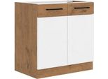 Mobile Cucina Inferiore A Due Ante 80 Cm Zhilan - Rovere Lancelot / Bianco Lucido