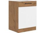Mobile Cucina Basso Con Anta Singola 60 Cm Zhilan - Rovere Lancelot / Bianco Lucido