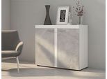 Cassettiera Stretta Con Ante Thise - Cemento / Bianco