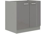 Mobile Sottolavello Da Cucina 80 Cm Rong - Grigio / Grigio Lucido + Lavello Gratis
