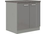 Mobile Cucina Inferiore A Due Ante 80 Cm Rong - Grigio / Grigio Lucido