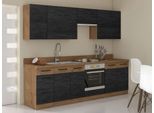 Mobile Cucina 260/260 Cm Zhilan 2 - Rovere Lancelot / Legno Scuro + Lavello E Illuminazione Led Gratis