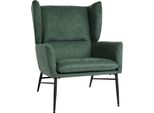 Lounge Chair HWC-L62, Wing Chair Poltrona Cocktail Poltrona Poltrona Imbottita, Tessuto/Tessuto Metallo ~ Verde