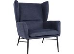 Lounge Chair HWC-L62, Wing Chair Poltrona Cocktail Poltrona Poltrona Imbottita, Tessuto/Tessuto Metallo ~ Blu