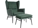 Poltrona Lounge Con Pouf HWC-L62, Poltrona Imbottita Poltrona Cocktail Poltrona Sgabello, Tessuto/Tessuto ~ Verde