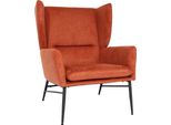 Poltrona Lounge HWC-L62, Wing Chair Poltrona Cocktail Poltrona Poltrona Imbottita, Tessuto/Tessuto Metallo ~ Terracotta-Marrone