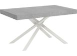 Ityhome - Tavolo Allungabile 140/400X90 Cm Karida Cemento Gambe Bianche