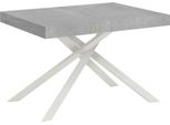 Ityhome - Tavolo Allungabile 120/204X80 Cm Karida Cemento Gambe Bianche