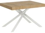 Ityhome - Tavolo Allungabile 120/204X80 Cm Karida Quercia Natura Gambe Bianche