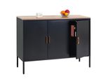 Cassettiera HWC-L84, Credenza Armadio, 3 Ante In Metallo 90X120X40Cm, Rivestimento In Melamina ~ Nero