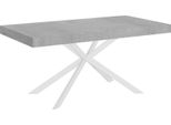 Ityhome - Tavolo Allungabile 160/244X80 Cm Plaker Cemento Gambe Bianche