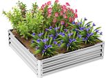 Letto Rialzato Outsunny, Fioriera, Aiuola Per Verdure, Fioriera, Aiuola Per Erbe Aromatiche Per Giardino, Terrazza, Balcone, Acciaio, Argento, 120 X 120 X 30 Cm