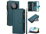 Custodia Per Honor X9D/Honor X70, Con Cerniera, Portafoglio, Custodia Flip In Finto Cuoio Con Tasche Per Carte, Supporto E Passante Per La Mano Verde