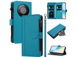 Custodia Per Honor X9D/Honor X70, Con Cerniera, Portafoglio, Custodia Flip In Finto Cuoio Con Tasche Per Carte, Supporto E Passante Per Mani Lake Blu