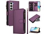Custodia Per Tecno Spark 40 Pro, Con Cerniera, Portafoglio, Flip Case In Finto Cuoio Con Tasche Per Carte, Supporto E Passante Per La Mano Viola