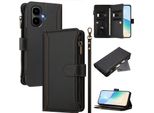 Custodia Per Infinix Smart 10/Tecno Spark Go 2, Con Cerniera, Portafoglio Custodia Flip In Finto Cuoio Con Tasche Per Carte, Supporto E Passante Per Mano Nero