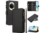Custodia Per Huawei Nova 14, Con Cerniera, Portafoglio In Finto Cuoio Con Tasche Per Carte, Supporto E Passante Per La Mano Nero