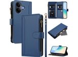 Custodia Per Vivo V60 Lite 5G, Con Cerniera, Portafoglio Custodia Flip In Finto Cuoio Con Tasche Per Carte, Supporto E Passante Per Mano Blu