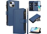 Custodia Per Tecno Spark 40C, Con Cerniera, Portafoglio Custodia Flip In Finto Cuoio Con Tasche Per Carte, Supporto E Passante Per Mano Blu