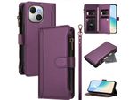 Custodia Per Tecno Spark 40C, Con Cerniera, Portafoglio Custodia Flip In Finto Cuoio Con Tasche Per Carte, Supporto E Passante Per La Mano Viola