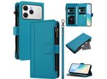 Custodia Per Tecno Spark 40, Con Cerniera, Portafoglio Custodia Flip In Finto Cuoio Con Tasche Per Carte, Supporto E Passante Per Mani Lake Blu
