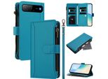 Custodia Per Infinix Hot 60I 5G/Tecno Spark Go, Con Cerniera, Portafoglio Custodia Flip In Finto Cuoio Con Tasche Per Carte, Supporto E Passante Per Mani Lake Blu