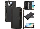 Custodia Per Tecno Spark 40C, Con Cerniera, Portafoglio Custodia Flip In Finto Cuoio Con Tasche Per Carte, Supporto E Passante Per Mano Nero