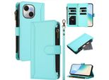 Custodia Per Tecno Spark 40C, Con Cerniera, Portafoglio Custodia Flip In Finto Cuoio Con Tasche Per Carte, Supporto E Passante Per Mano Verde Menta