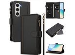 Custodia Per Tecno Spark 40 Pro, Con Cerniera, Portafoglio Custodia Flip In Finto Cuoio Con Tasche Per Carte, Supporto E Passante Per Mano Nero