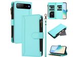 Custodia Per Infinix Hot 60I 5G/Tecno Spark Go, Con Cerniera, Custodia Flip Wallet In Finto Cuoio Con Tasche Per Carte, Supporto E Passante Per Mano Verde Menta