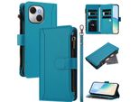 Custodia Per Tecno Spark 40C, Con Cerniera, Portafoglio Custodia Flip In Finto Cuoio Con Tasche Per Carte, Supporto E Passante Per Mani Lake Blu