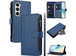 Custodia Per Tecno Spark 40 Pro, Con Cerniera, Portafoglio Custodia Flip In Finto Cuoio Con Tasche Per Carte, Supporto E Passante Blu