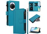 Custodia Per Huawei Nova 14 Pro, Con Cerniera, Portafoglio In Finto Cuoio Con Tasche Per Carte, Supporto E Passante Per La Mano Lake Blu