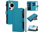 Custodia Per Huawei Pura 70 Ultra, Con Cerniera, Portafoglio In Finto Cuoio Con Tasche Per Carte, Supporto E Passante Per La Mano Lake Blu