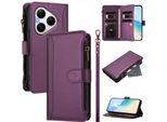 Custodia Per Huawei Pura 80, Con Cerniera, Portafoglio In Finto Cuoio Con Tasche Per Carte, Supporto E Passante Per Mano Viola