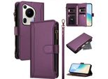 Custodia Per Huawei Pura 70 Ultra, Con Cerniera, Portafoglio In Finto Cuoio Con Tasche Per Carte, Supporto E Passante Per La Mano Viola