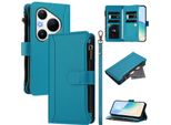 Custodia Per Huawei Pura 80 Pro/Pura 80 Pro+, Con Cerniera, Portafoglio, Custodia Flip In Finto Cuoio Con Tasche Per Carte, Supporto E Passante Per Mani Lake Blu