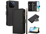 Custodia Per Honor 400 Smart 5G/Honor X7D 5G, Con Cerniera, Portafoglio Custodia Flip In Finto Cuoio Con Tasche Per Carte, Supporto E Passante Per Mano Nero