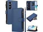 Custodia Per Infinix Hot 60/Hot 60I 4G, Con Cerniera, Portafoglio Custodia Flip In Finto Cuoio Con Tasche Per Carte, Supporto E Passante Per Mano Blu